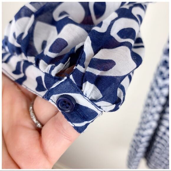 Aqua Blue/White Sheer Print Boho Babydoll Dress - Picture 5 of 16